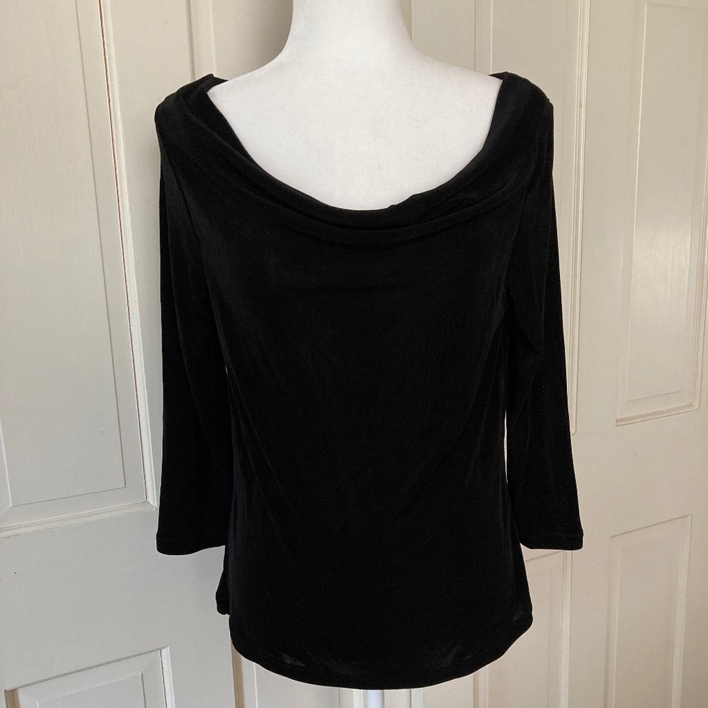Black Cowl Neck 3/4 Sleeve Travel Knit Size M